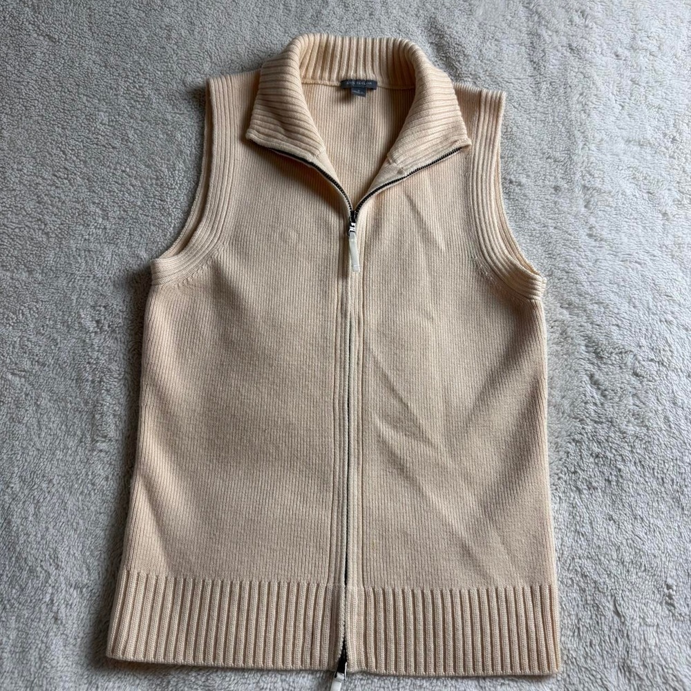 Ann Taylor Merino Wool Zip Vest Cream Size S